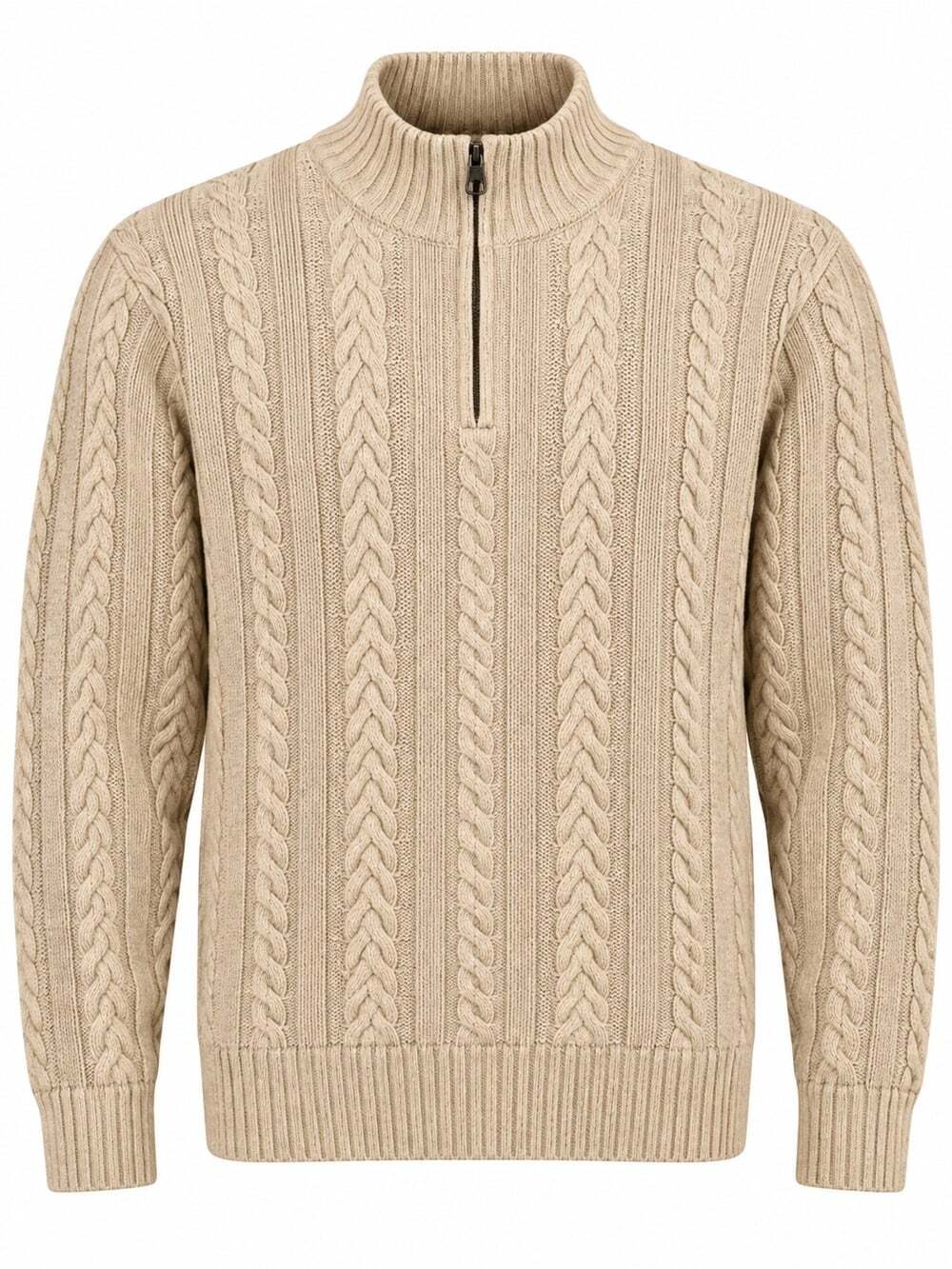 J.Crew Rugged Merino Cable Knit Quarter Zip Sweater Beige Large Fisherman Core
